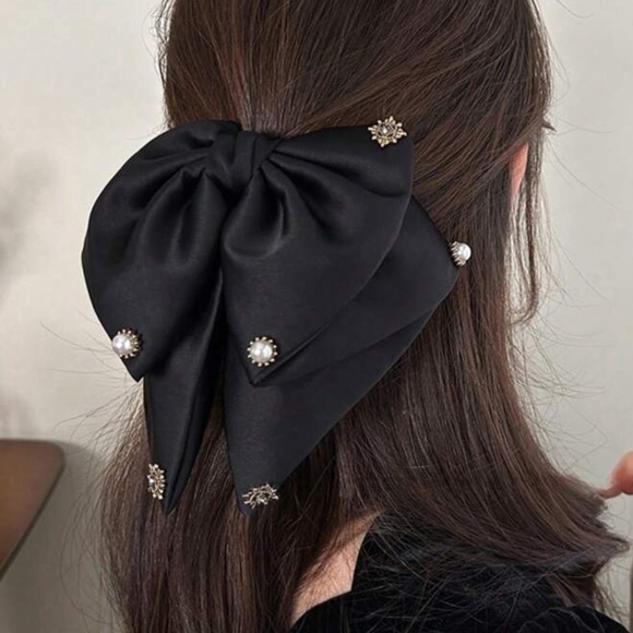 Black Ornate Hair Bow Clip - Picture 1 of 6